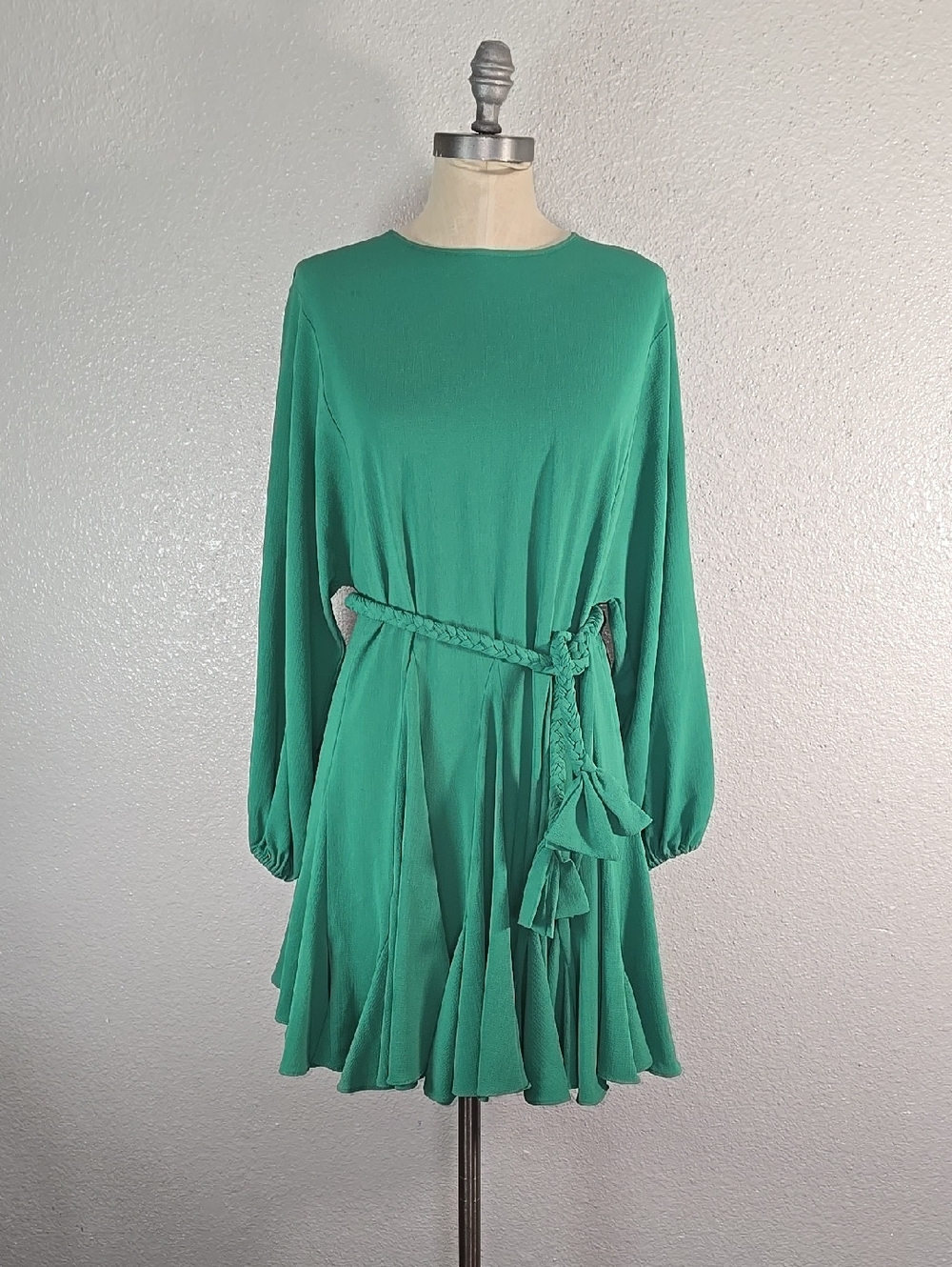 Gianni Bini Braided Tie-Waist Emerald Green Long-Sleeve Dress
